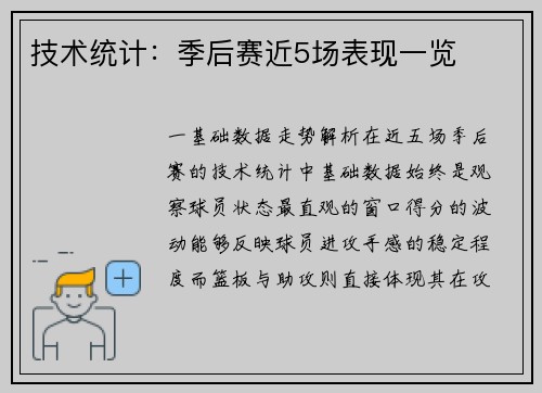 技术统计：季后赛近5场表现一览